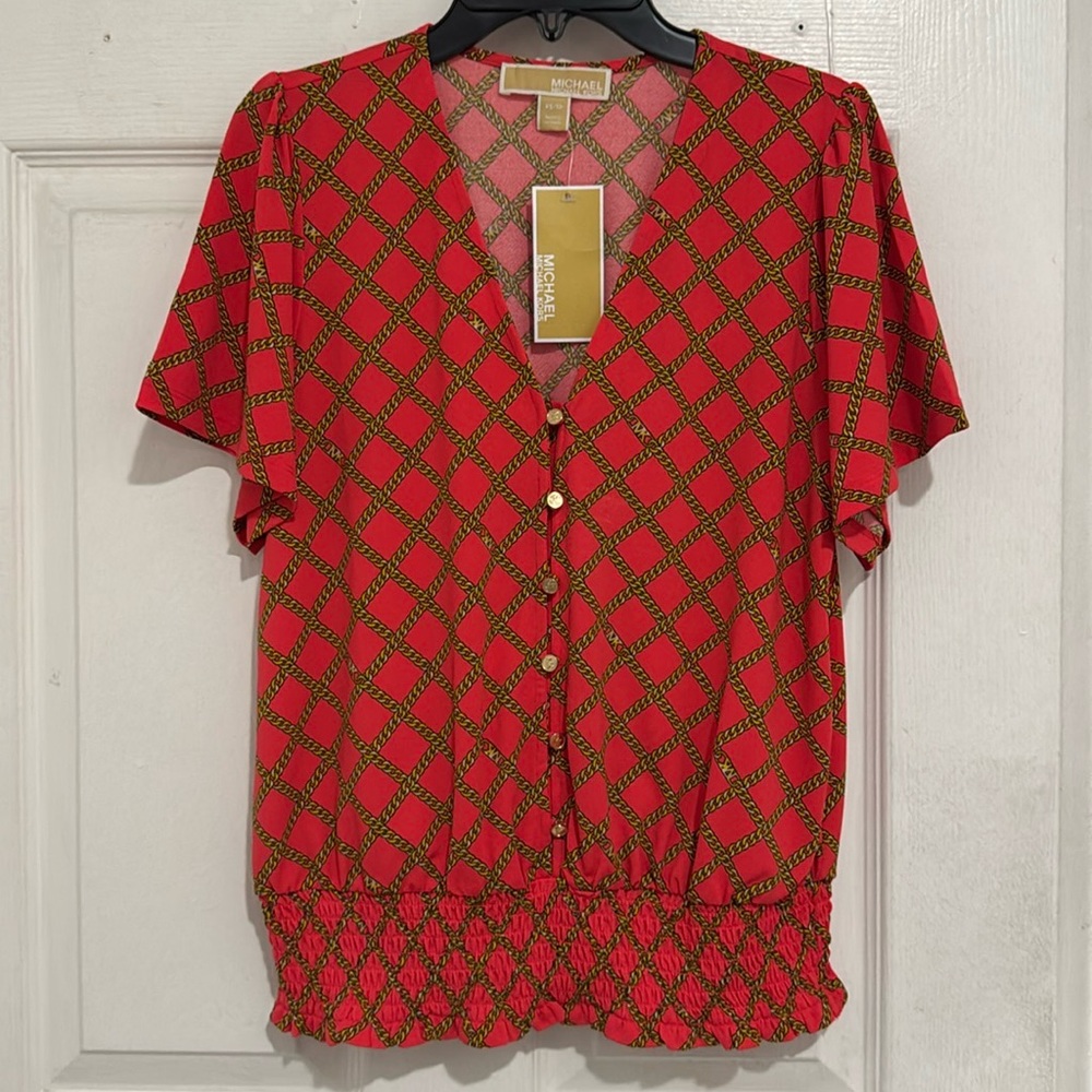 Brand new with the tags MICHAEL KORS Red and Gold Prints Top Size XS